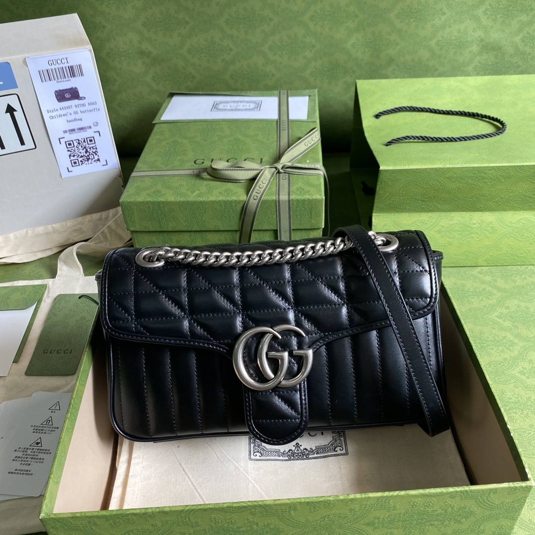 Bagsaaa Gvc*1 GG Marmont Small Shoulder Bag Black&Silver 443497 Size 26x15x7cm