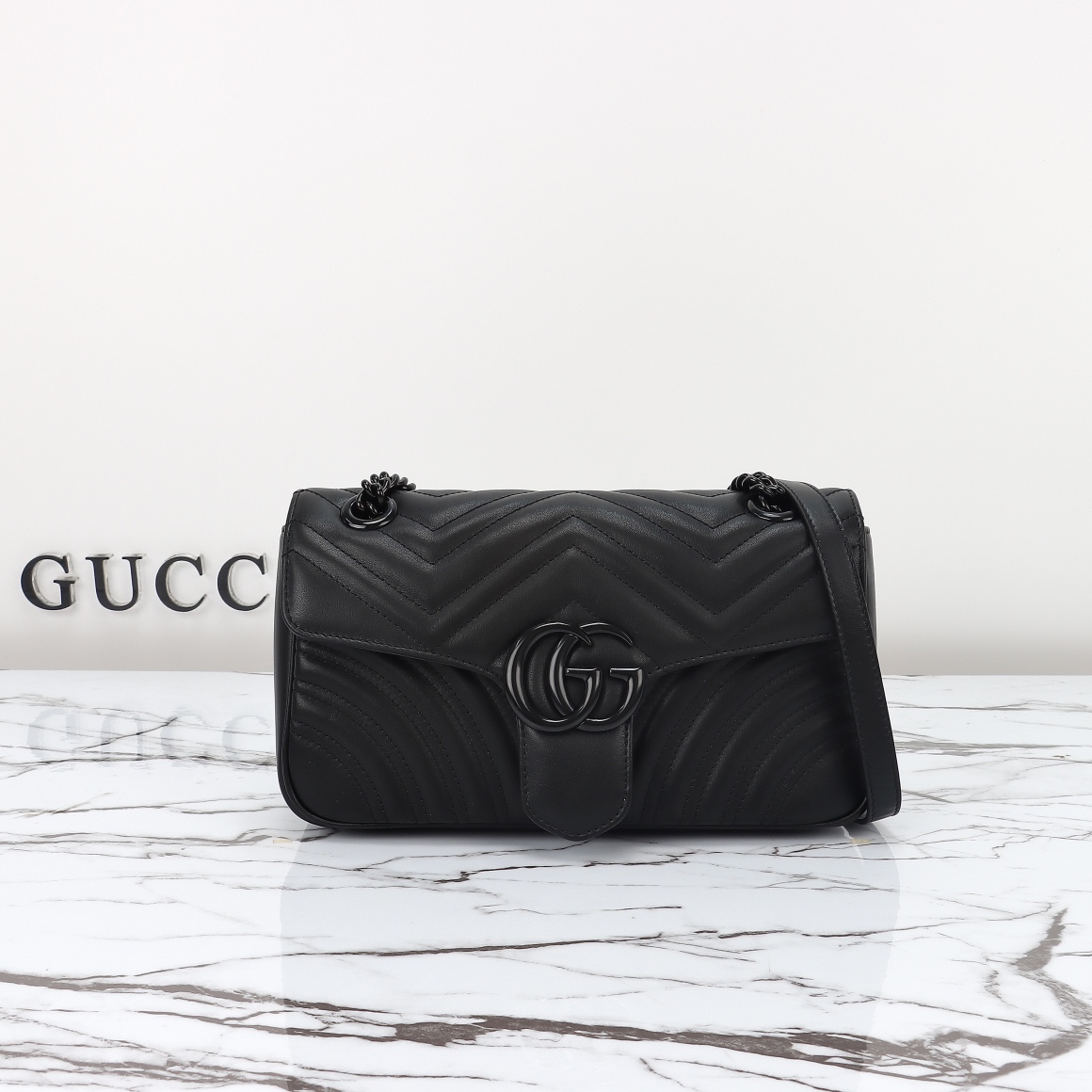 Bagsaaa Gvc*1 GG Marmont Small Shoulder Bag Full Black 443497 Size 26x15x7cm