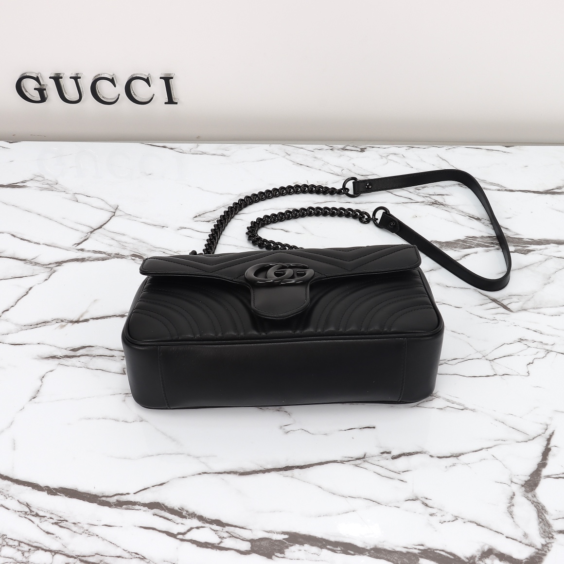 Bagsaaa Gvc*1 GG Marmont Small Shoulder Bag Full Black 443497 Size 26x15x7cm