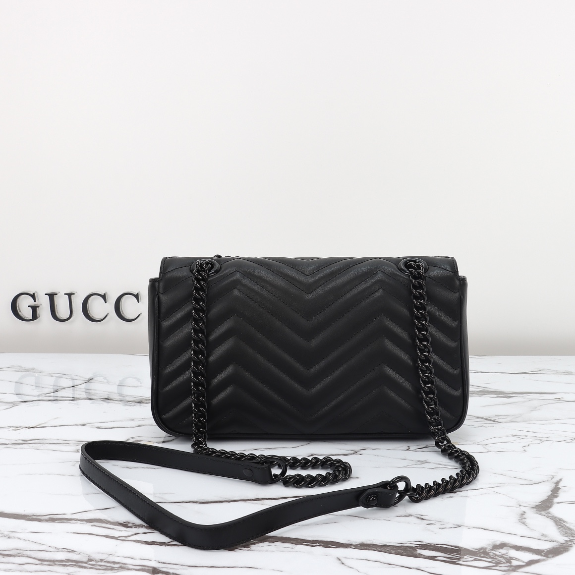 Bagsaaa Gvc*1 GG Marmont Small Shoulder Bag Full Black 443497 Size 26x15x7cm