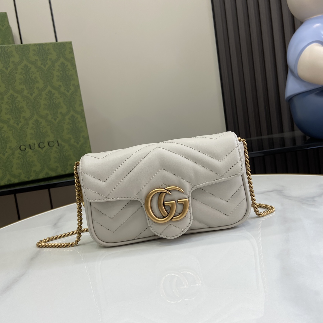 Bagsaaa Gvc*1 GG Marmont S*per Mini Bag 476433 Light Gray Size 16.5x10x4.5cm