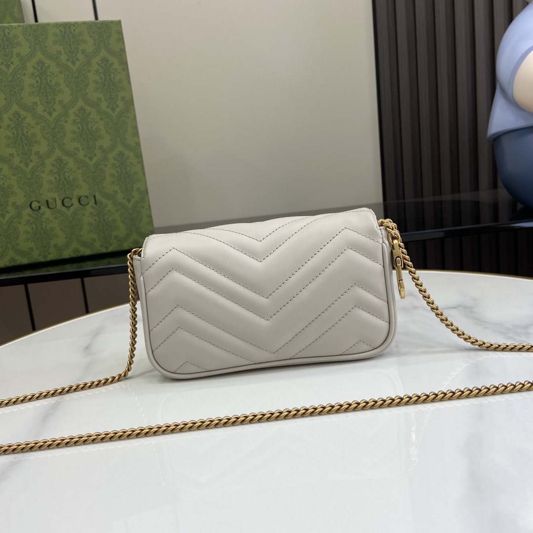 Bagsaaa Gvc*1 GG Marmont S*per Mini Bag 476433 Light Gray Size 16.5x10x4.5cm