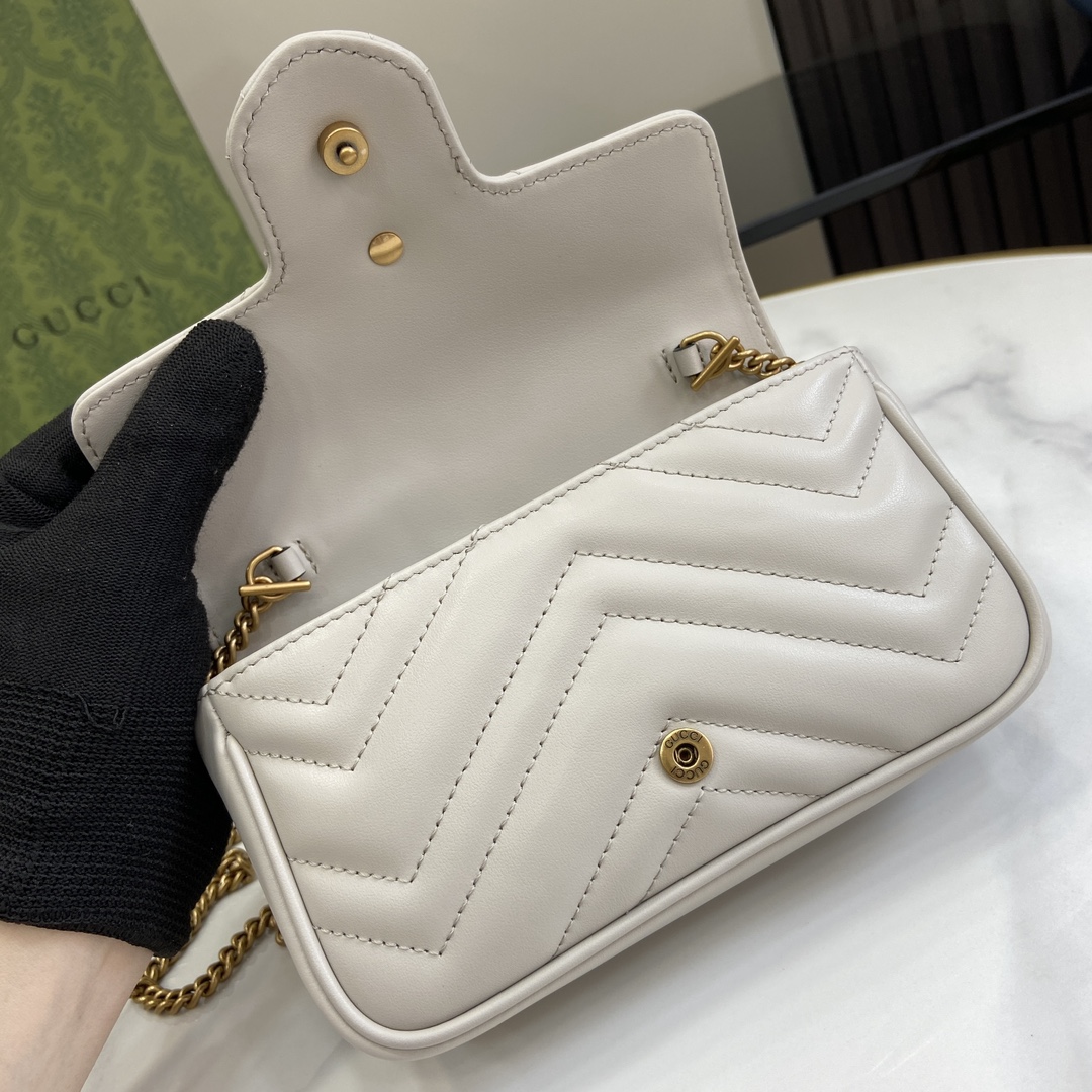 Bagsaaa Gvc*1 GG Marmont S*per Mini Bag 476433 Light Gray Size 16.5x10x4.5cm