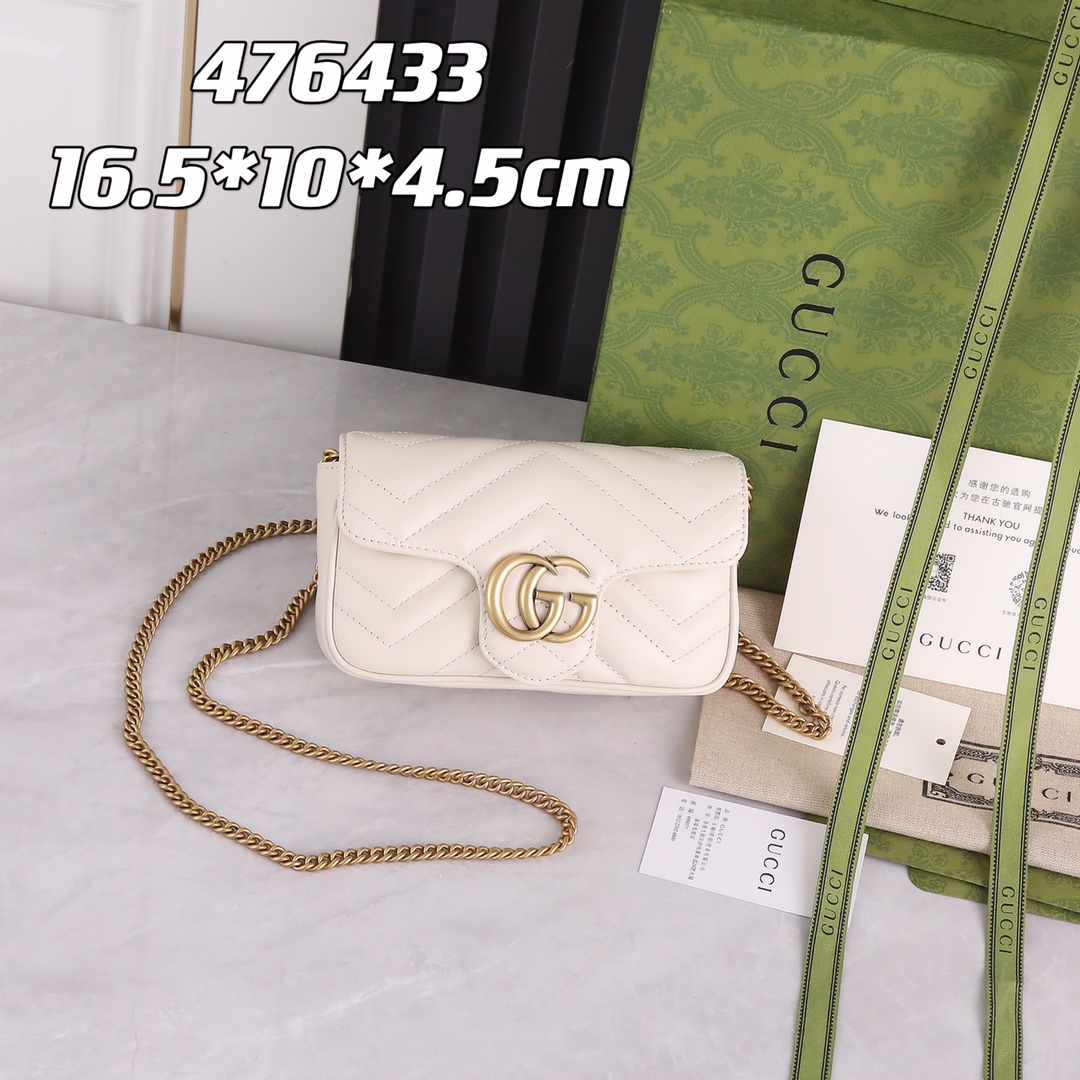 Bagsaaa Gvc*1 GG Marmont S*per Mini Bag 476433 White Size 16.5x10x4.5cm