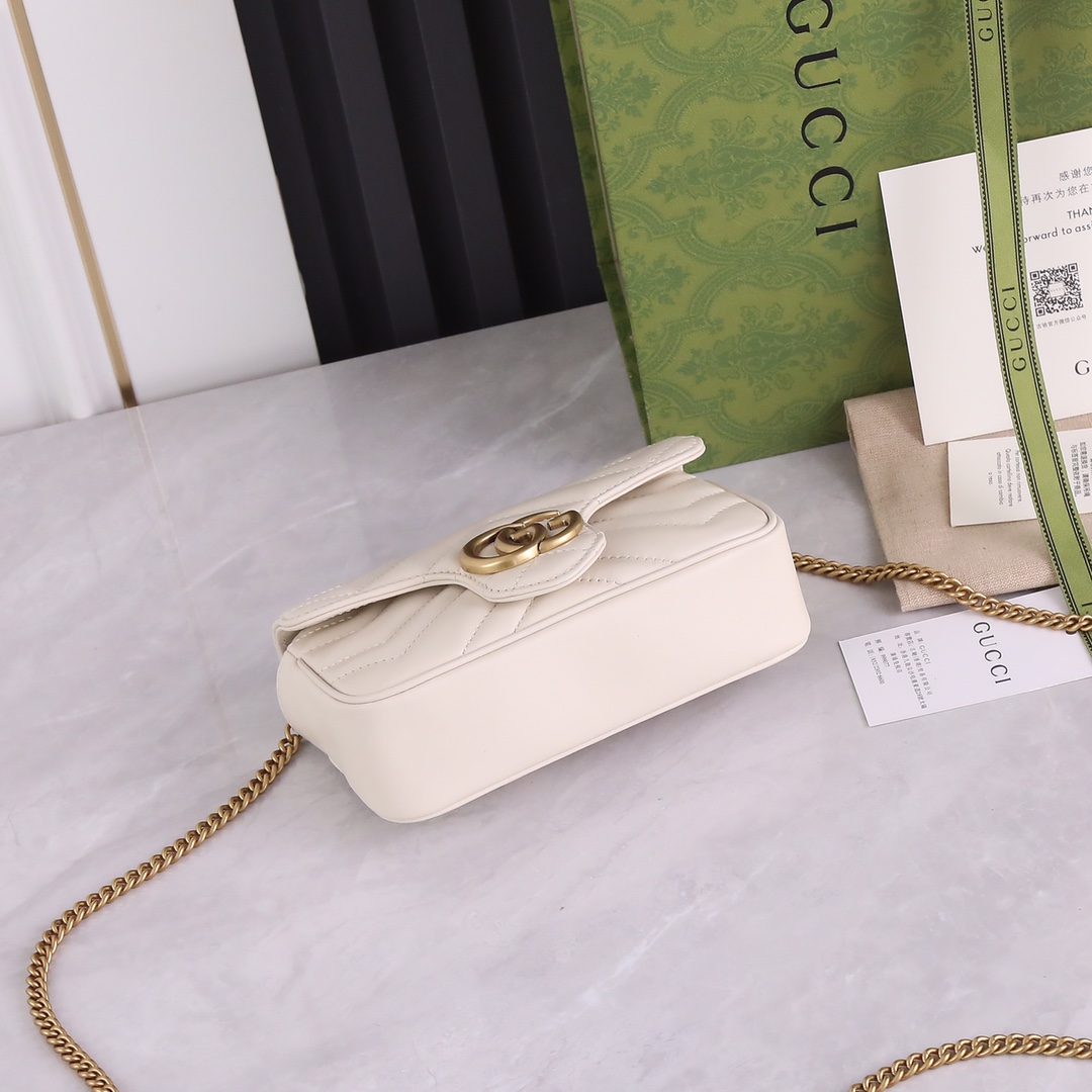 Bagsaaa Gvc*1 GG Marmont S*per Mini Bag 476433 White Size 16.5x10x4.5cm