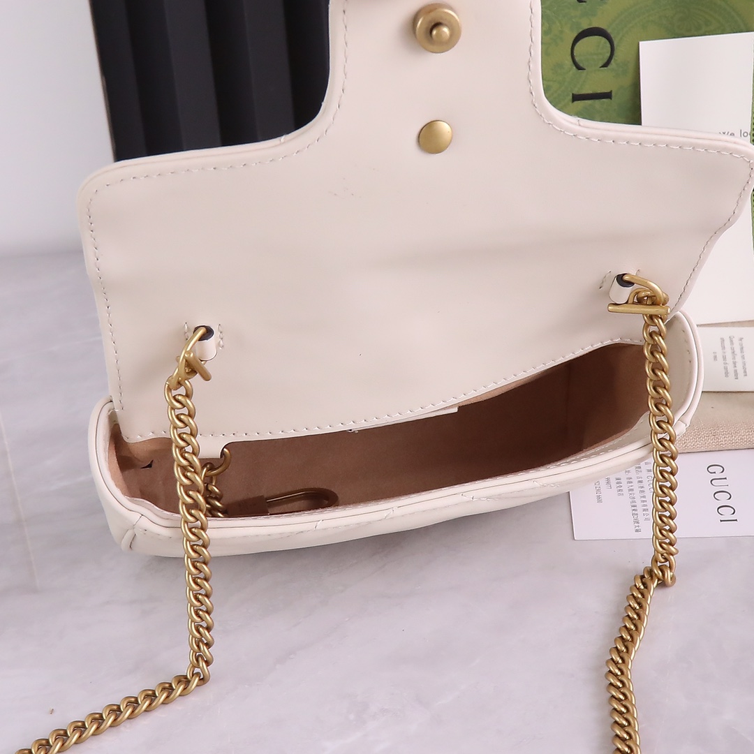 Bagsaaa Gvc*1 GG Marmont S*per Mini Bag 476433 White Size 16.5x10x4.5cm