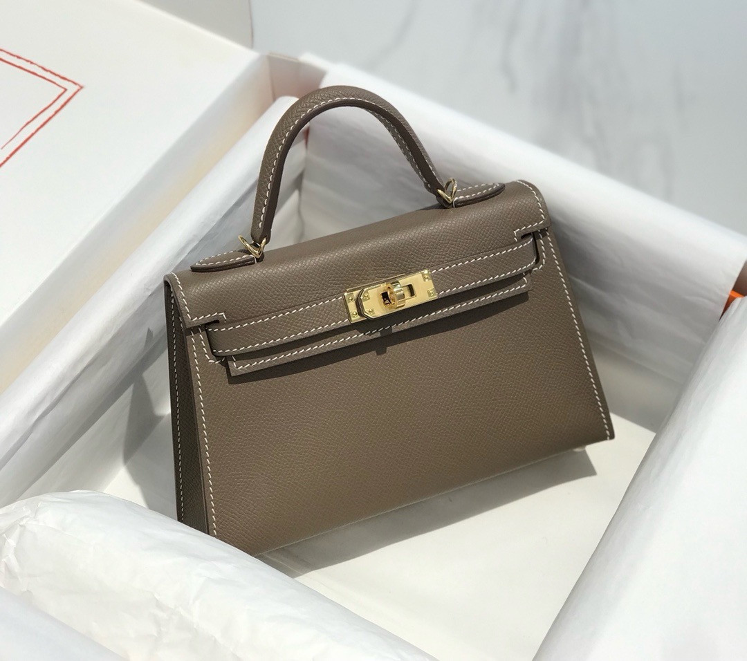 Bagsaaa H**me5 Kelly Mini Etoupe Grey Epsom Gold Hardware Size 19cm