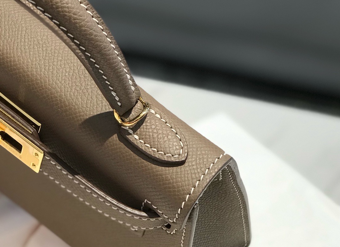 Bagsaaa H**me5 Kelly Mini Etoupe Grey Epsom Gold Hardware Size 19cm