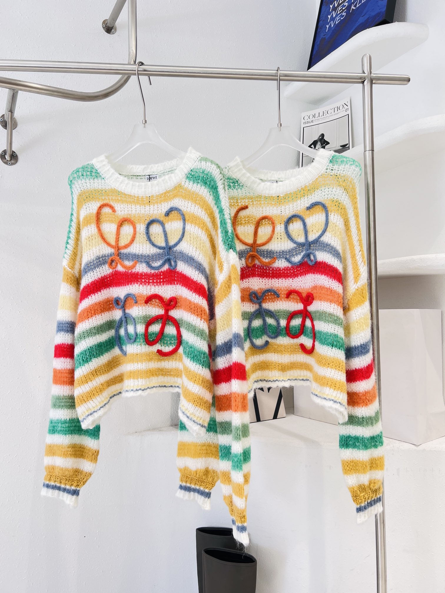 Bagsaaa L0ew* Stripe Mohair Sweater White Multicolor