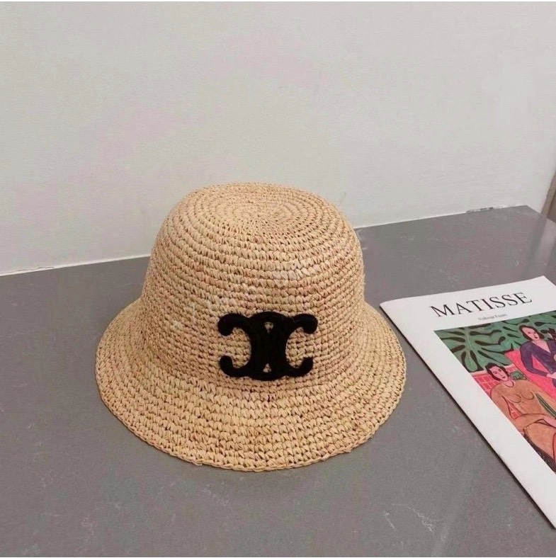 Bagsaaa Ce1i*e Triomphe Bucket Hat In Raffia