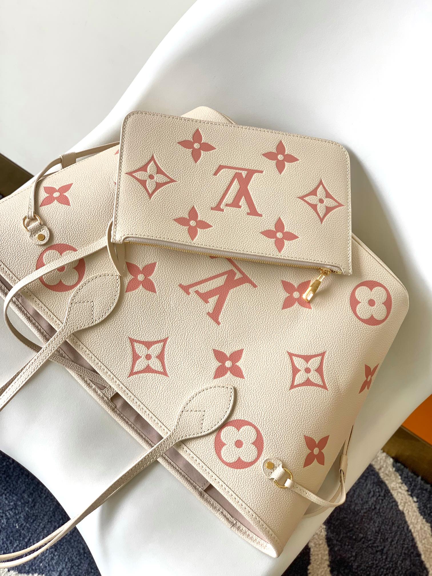 Bagsaaa L0vis Vvtt0n M21579 Neverfull MM Crème Beige / Rose Trianon Pink - 31 x 28 x 14 cm