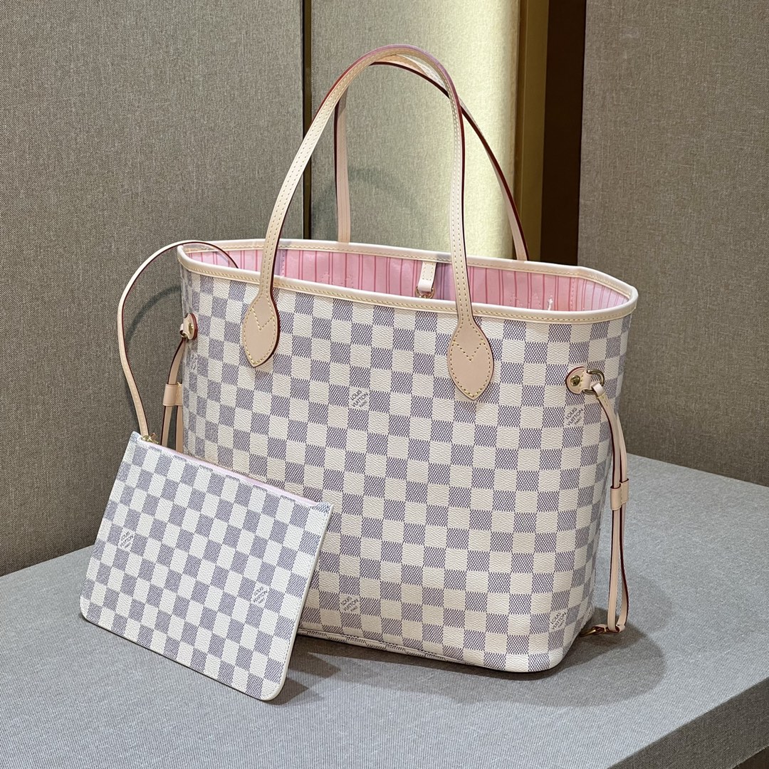 Bagsaaa L0vis Vvtt0n Neverfull MM Damier Azur Rose Ballerine Pink - 31 x 28 x 14 cm