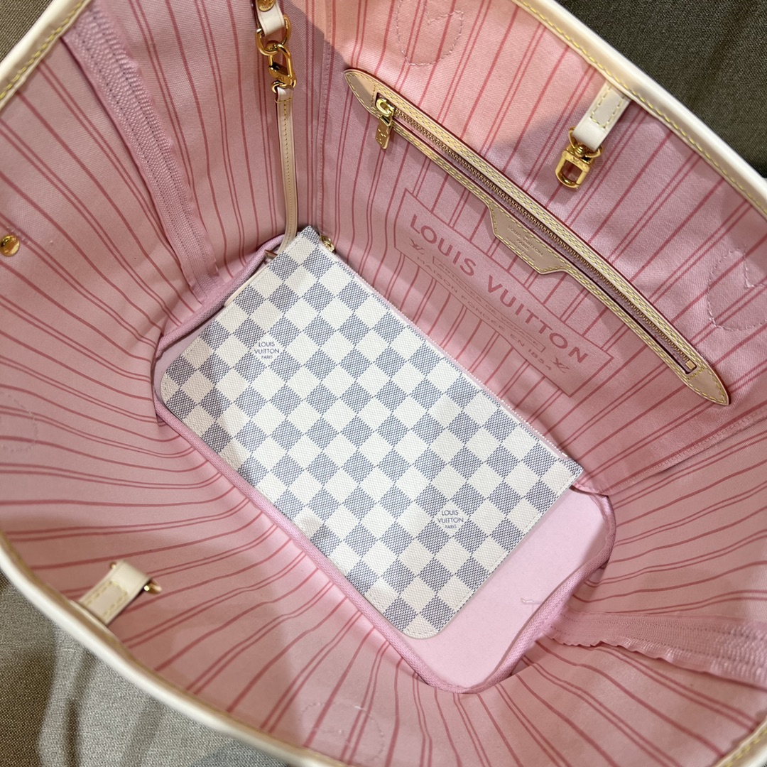 Bagsaaa L0vis Vvtt0n Neverfull MM Damier Azur Rose Ballerine Pink - 31 x 28 x 14 cm