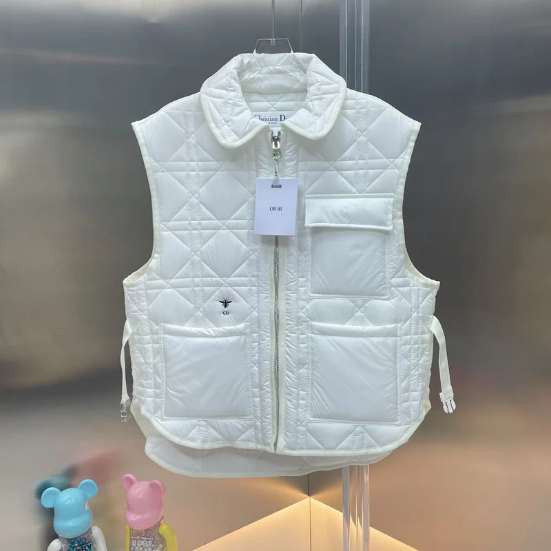 Bagsaaa D10r Women Vest White Quilted Technical Taffeta