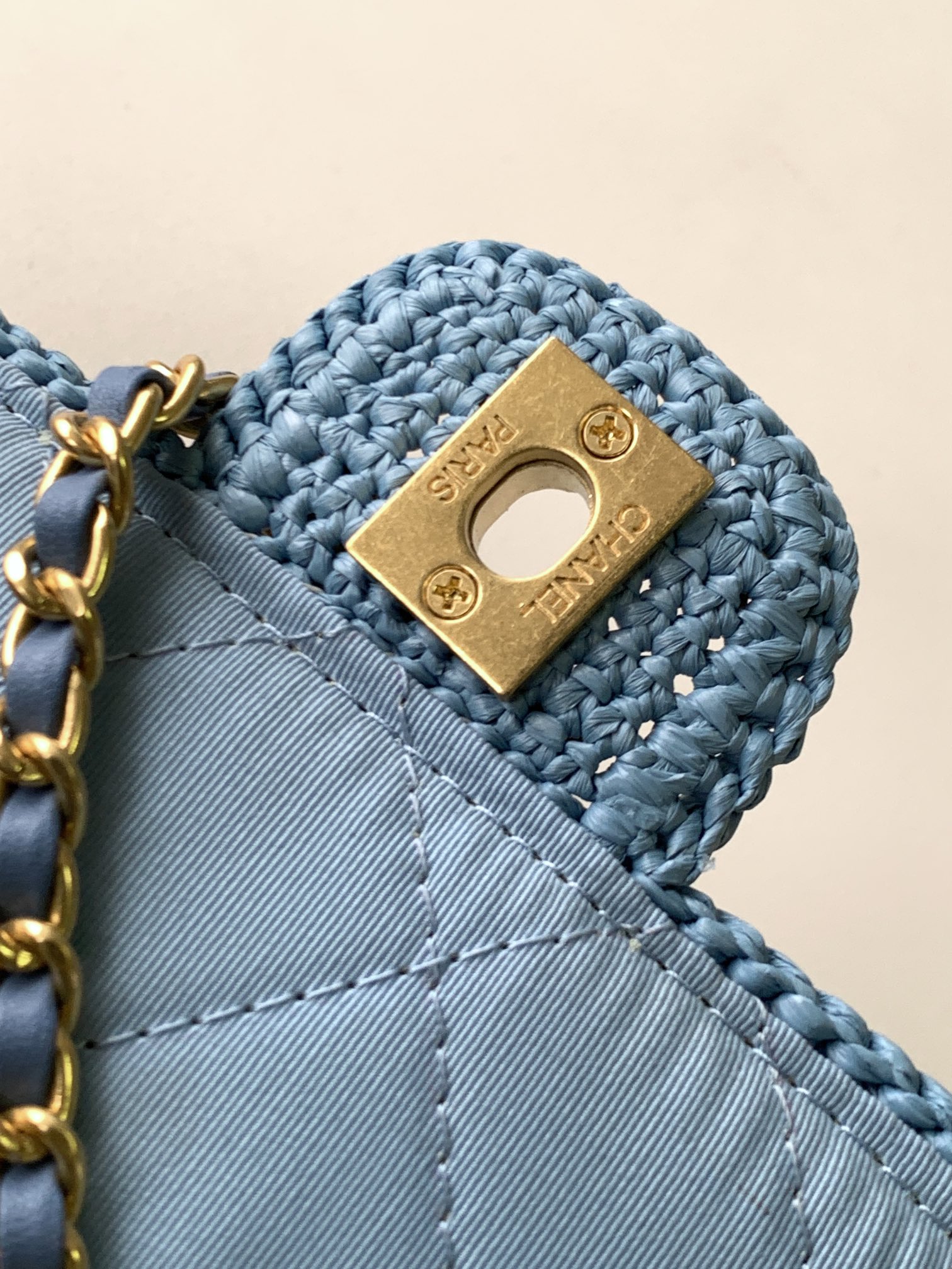 Bagsaaa Ch**el Mini Flap Bag Raffia Effect Blue AS4518 - 12.5 × 19.5 × 6.5 cm