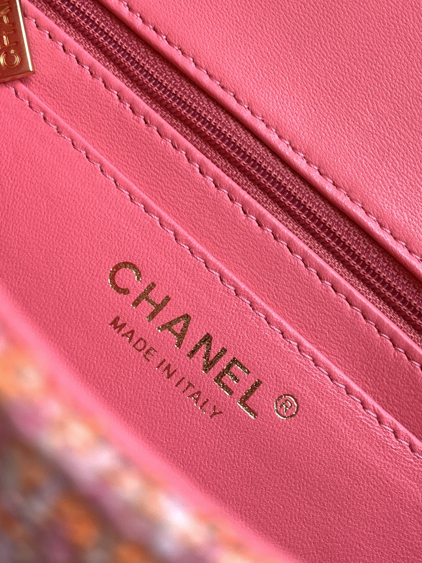 Bagsaaa Ch**el Mini Flap Bag Tweed Orange & Pink A69900 - 12 × 20 × 6 cm