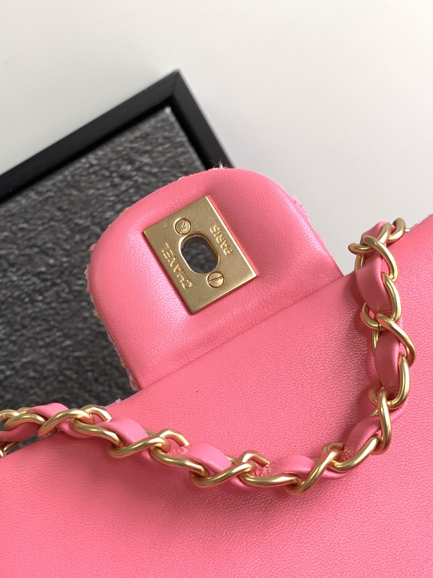 Bagsaaa Ch**el Mini Flap Bag Tweed Orange & Pink A69900 - 12 × 20 × 6 cm