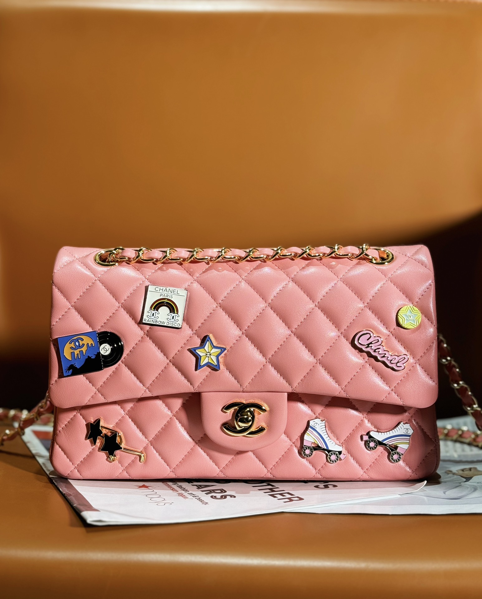 Bagsaaa Ch**el Classic Handbag A01112 Coral Pink - 15.5 × 25.5 × 6.5 cm