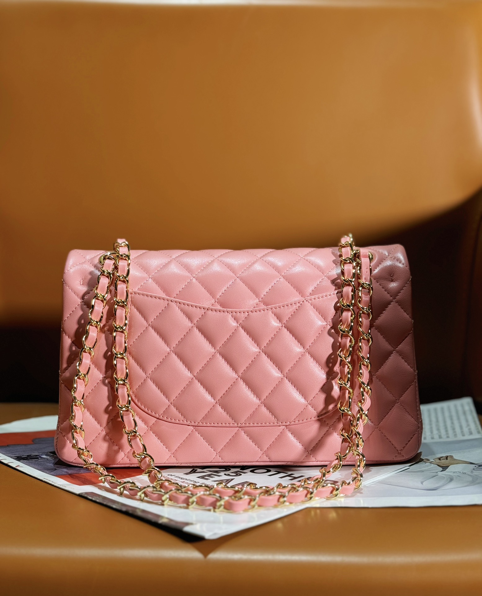 Bagsaaa Ch**el Classic Handbag A01112 Coral Pink - 15.5 × 25.5 × 6.5 cm