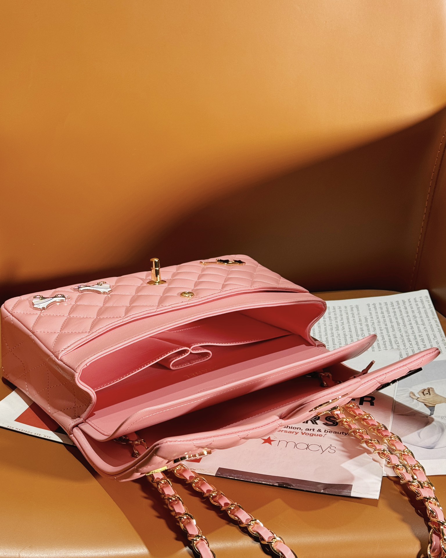 Bagsaaa Ch**el Classic Handbag A01112 Coral Pink - 15.5 × 25.5 × 6.5 cm