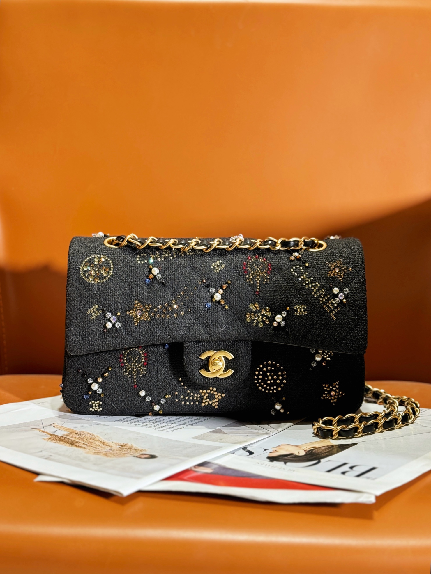 Bagsaaa Ch**el Small Classic Handbag A01113 Black Tweed - 14.5 × 23 × 6 cm
