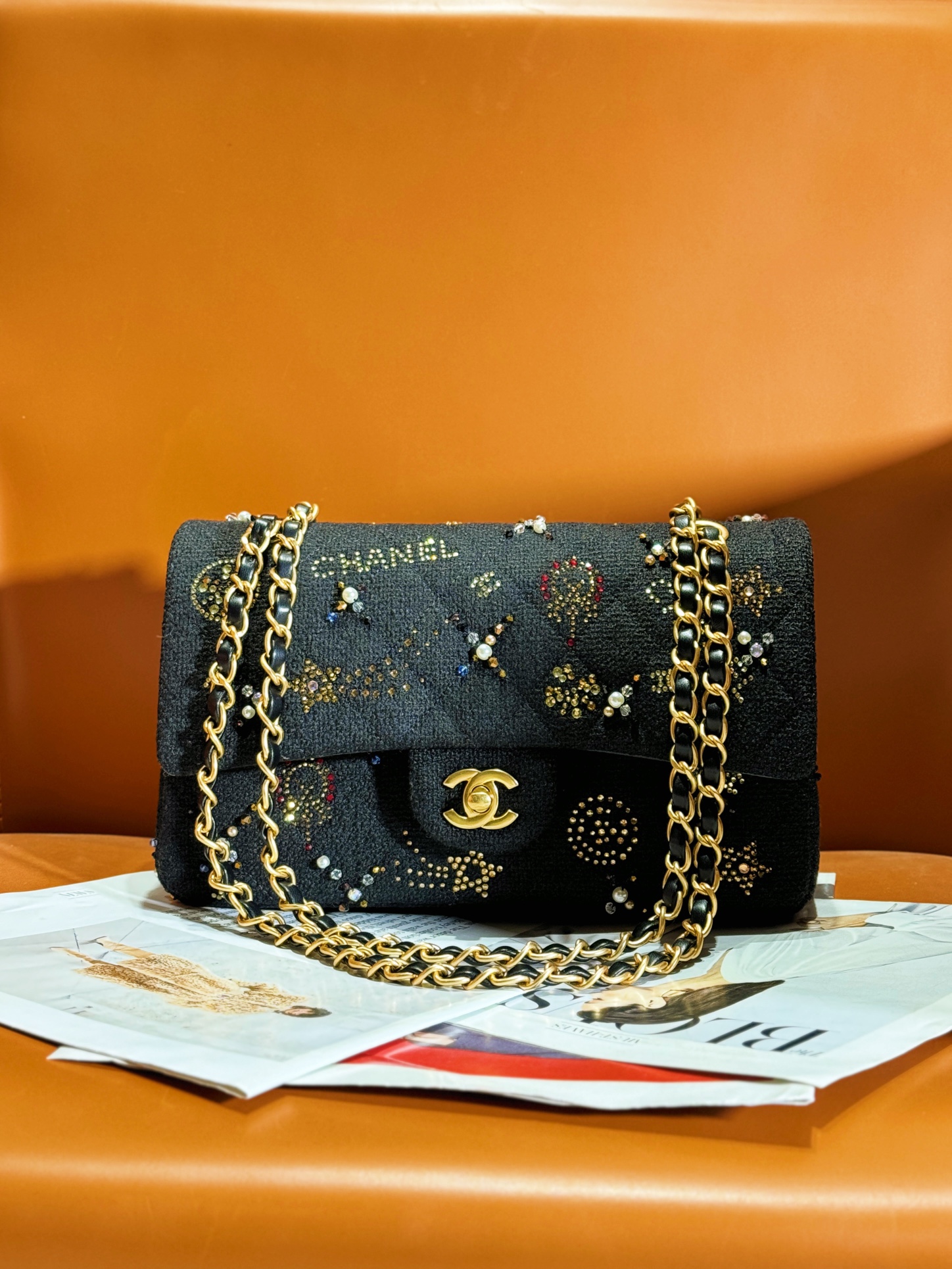 Bagsaaa Ch**el Small Classic Handbag A01113 Black Tweed - 14.5 × 23 × 6 cm