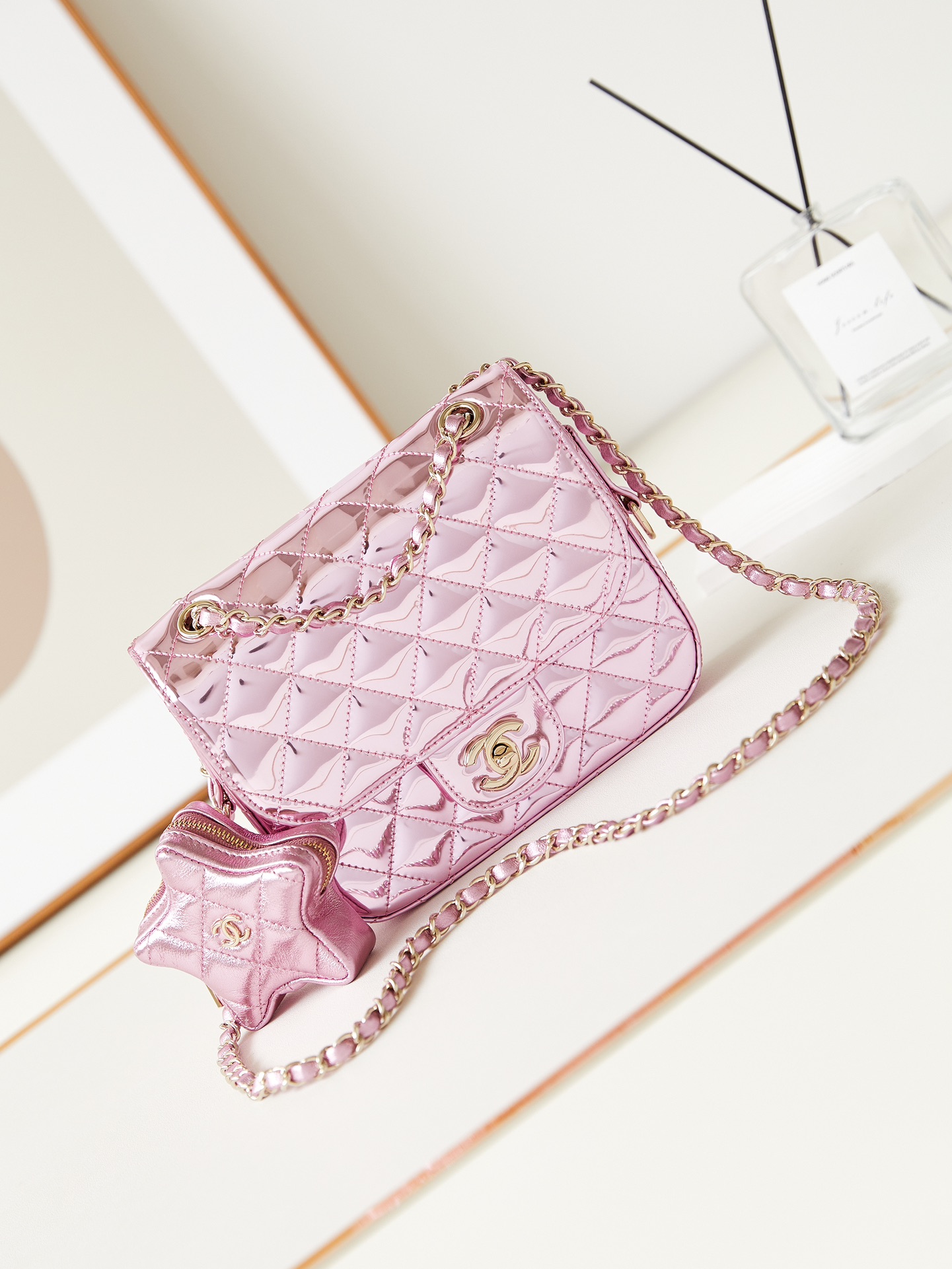 Bagsaaa Ch**el Mini Flap Bag & Star Coin Purse AS4647 Light Purple - 15 × 20 × 6.5 cm