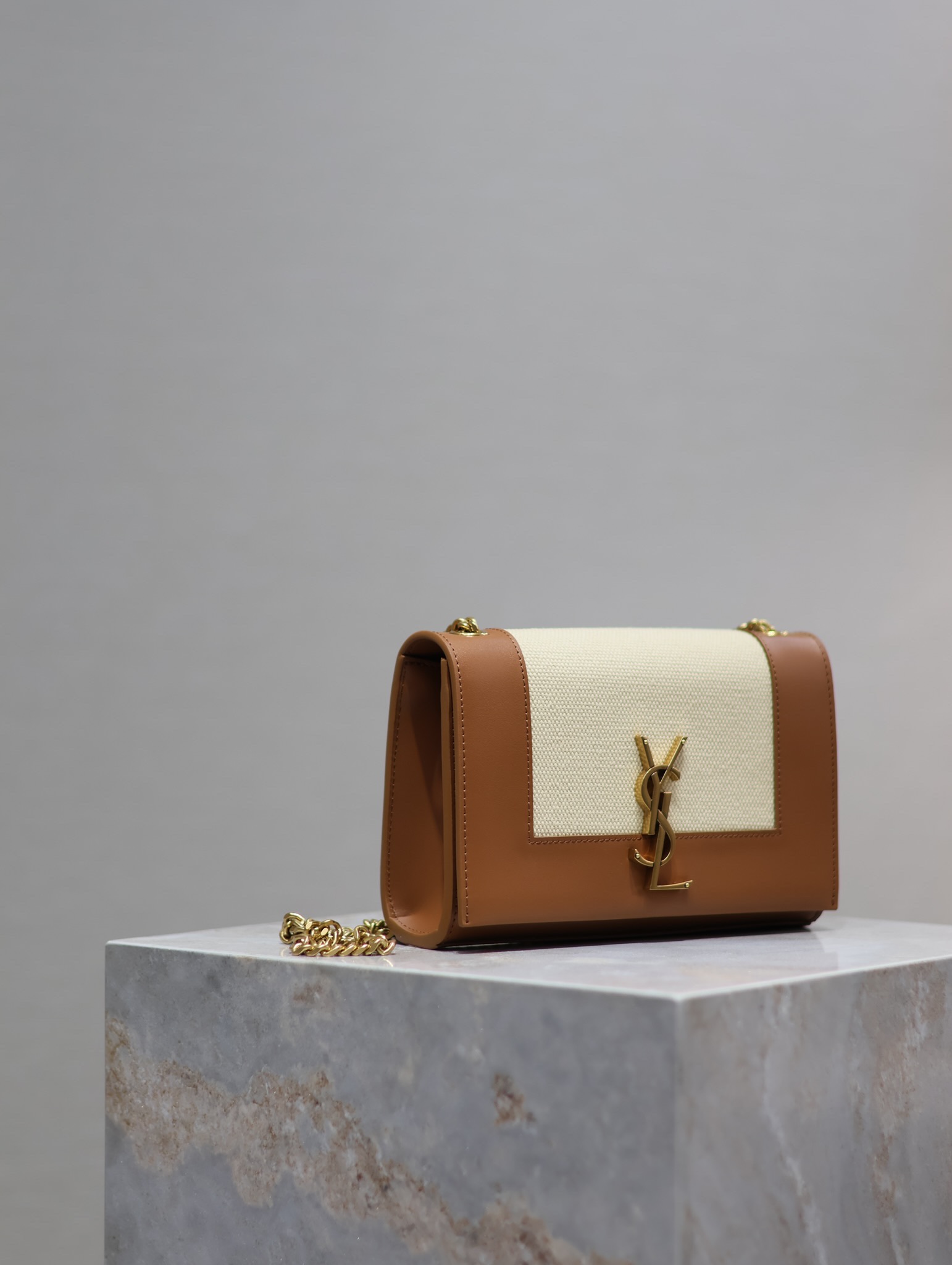 Bagsaaa Y51 Kate Small In Canvas And Leather Brown&Beige 742580 - 20x13.5x6cm