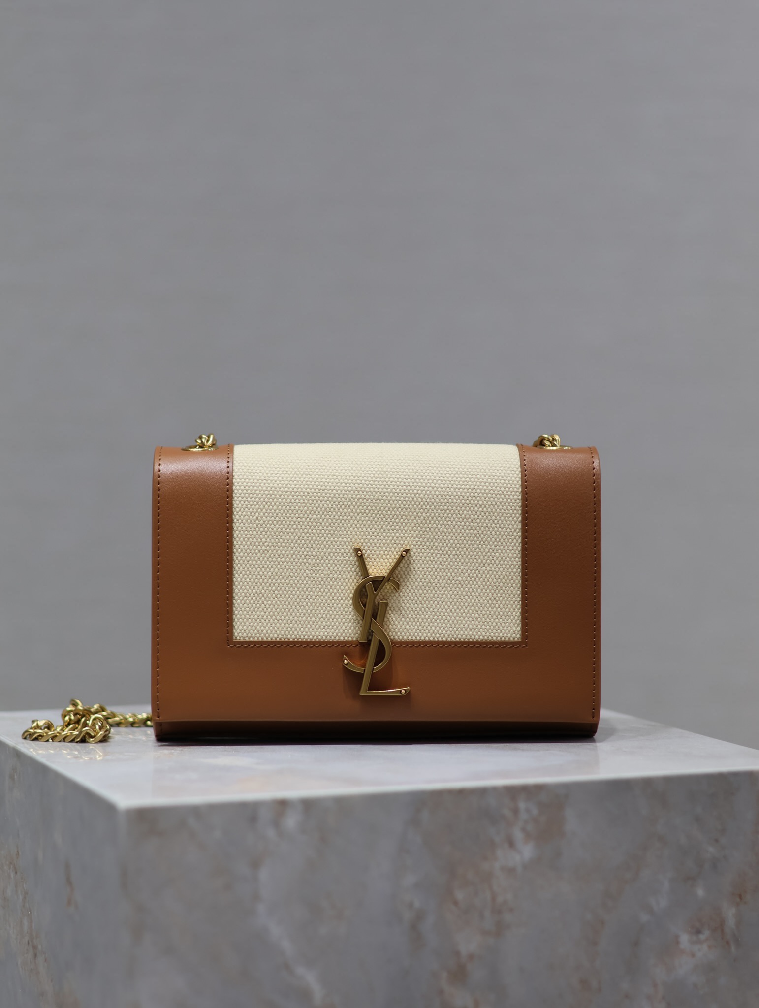 Bagsaaa Y51 Kate Small In Canvas And Leather Brown&Beige 742580 - 20x13.5x6cm