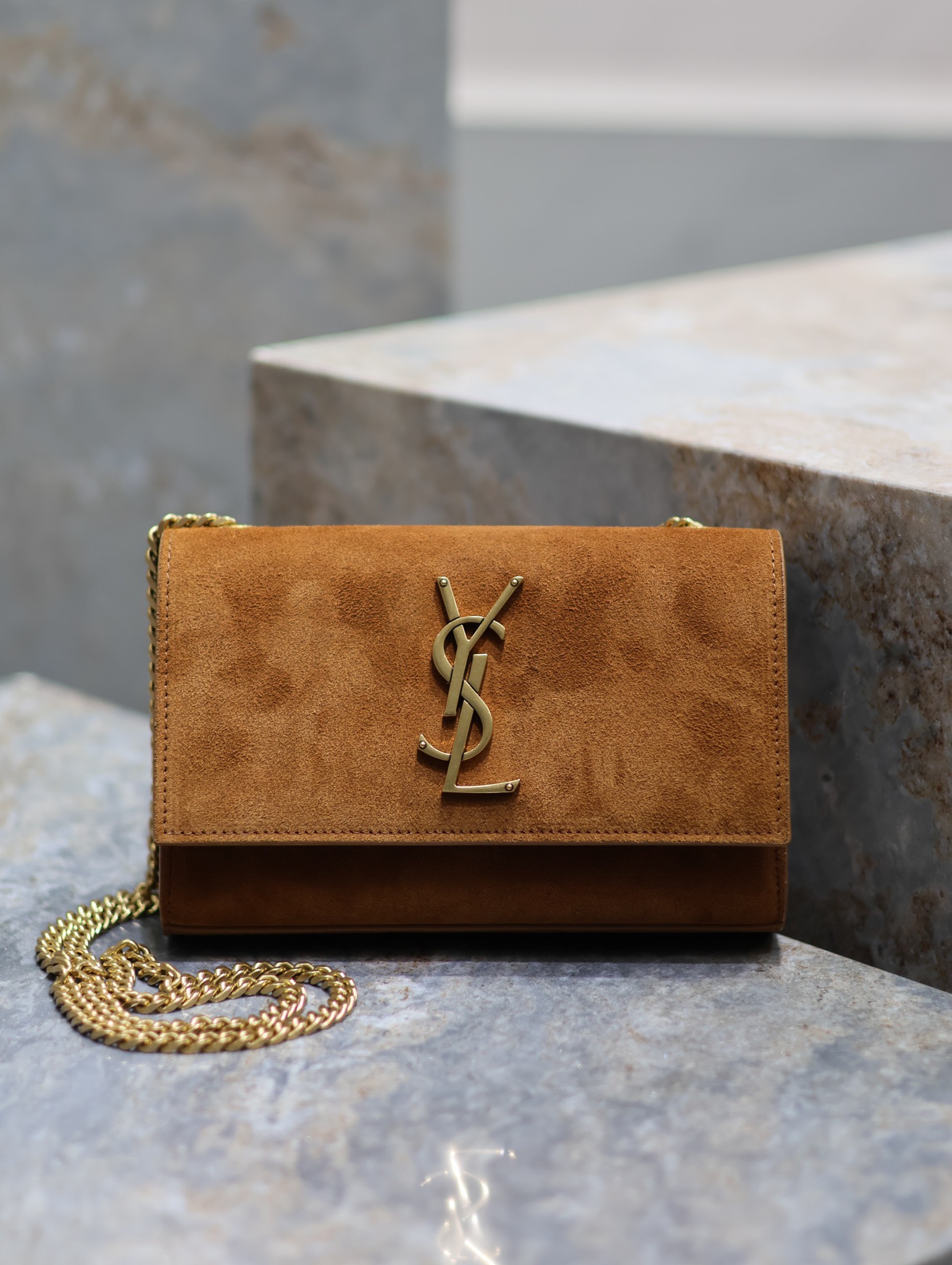 Bagsaaa Y51 Kate Small In Suede 469390 Camel Brown - 20 X 12.5 X 5 CM