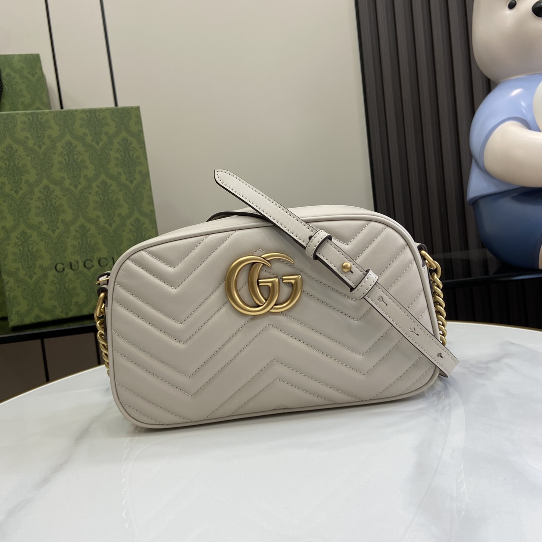 Bagsaaa Gvc*1 GG Marmont Small Shoulder Bag 447632 Light Grey - 24 x 13 x 7cm