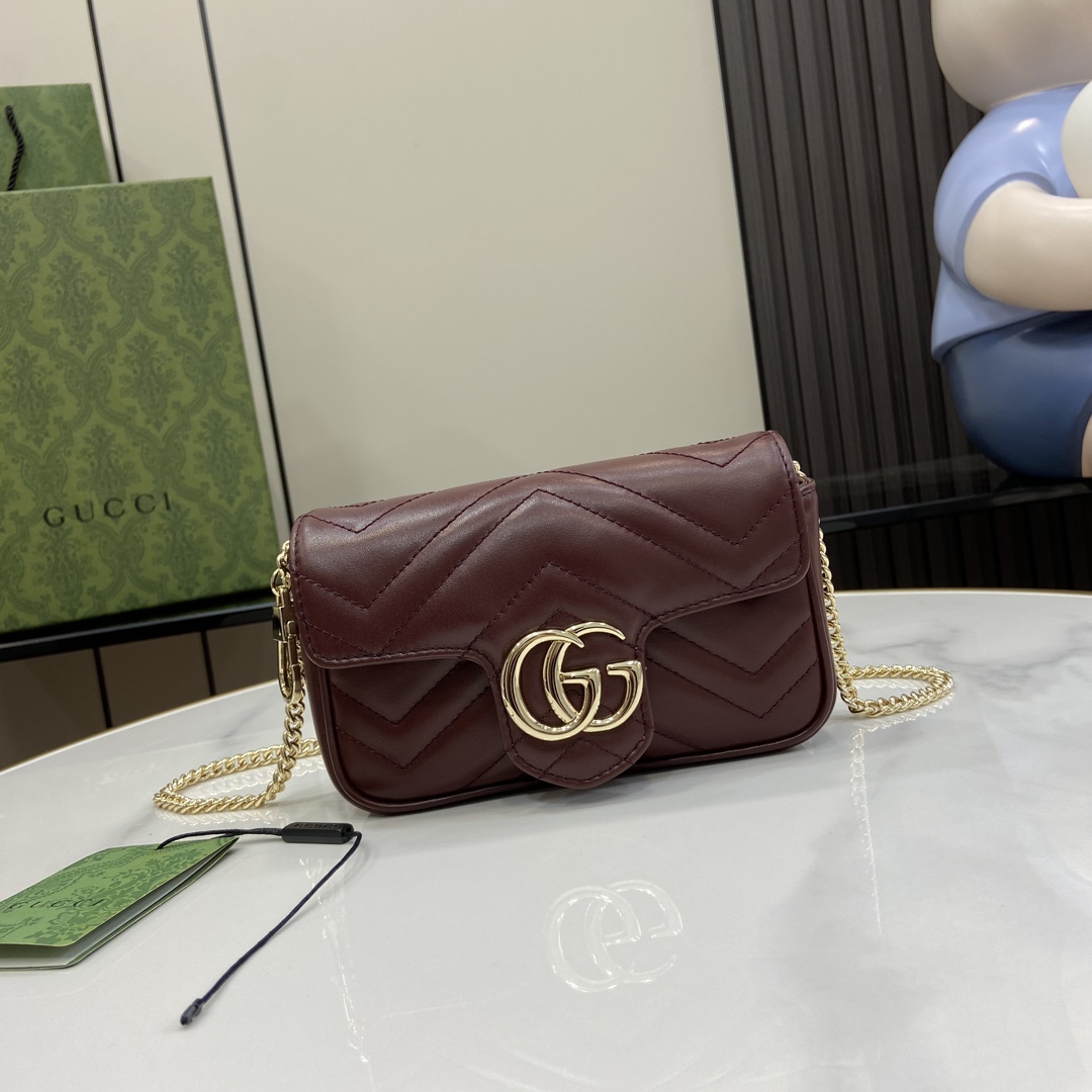 Bagsaaa Gvc*1 GG Marmont S*per Mini Bag 476433 Dark Red - 16.5x10x4.5cm