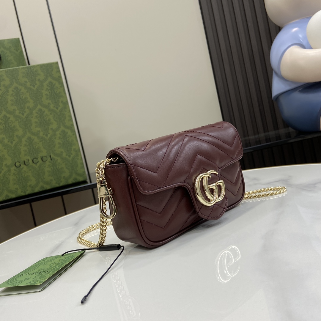 Bagsaaa Gvc*1 GG Marmont S*per Mini Bag 476433 Dark Red - 16.5x10x4.5cm