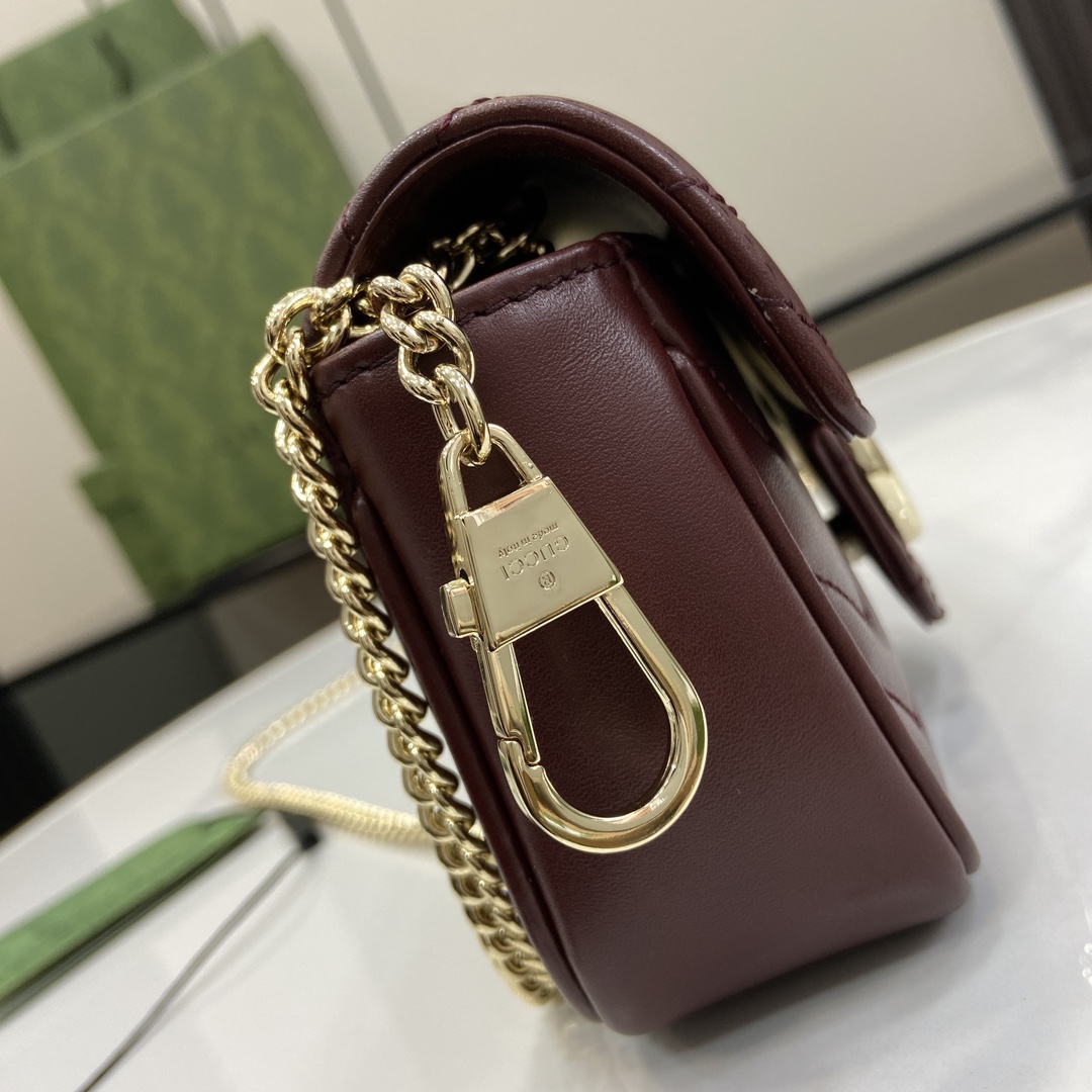 Bagsaaa Gvc*1 GG Marmont S*per Mini Bag 476433 Dark Red - 16.5x10x4.5cm