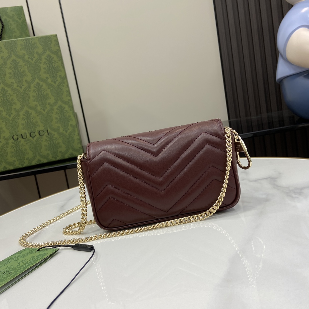 Bagsaaa Gvc*1 GG Marmont S*per Mini Bag 476433 Dark Red - 16.5x10x4.5cm