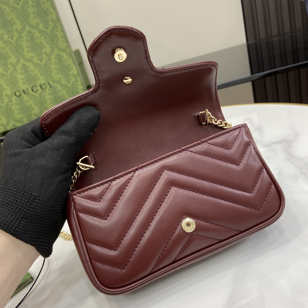 Bagsaaa Gvc*1 GG Marmont S*per Mini Bag 476433 Dark Red - 16.5x10x4.5cm