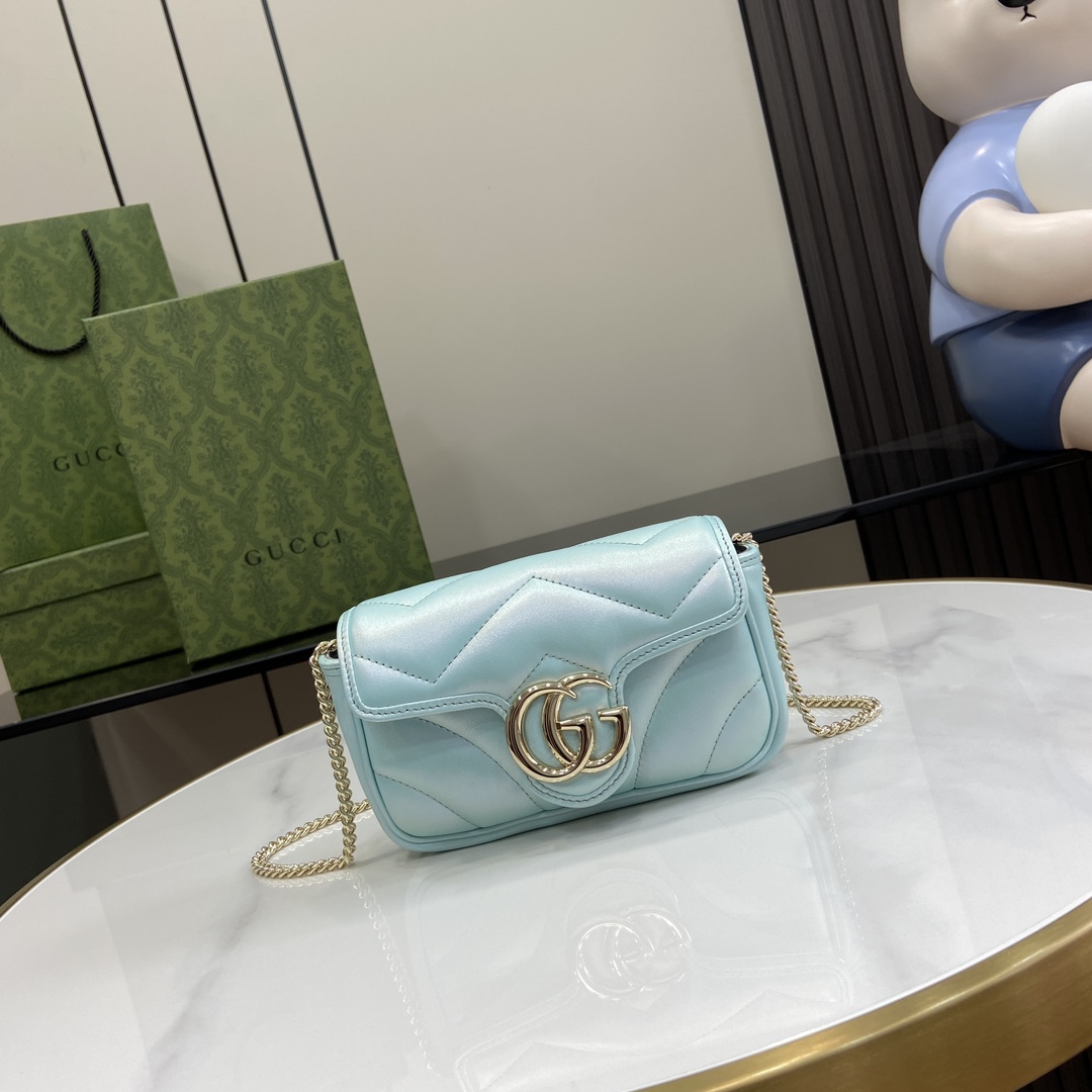 Bagsaaa Gvc*1 GG Marmont S*per Mini Bag 476433 Blue Iridescent - 16.5x10x4.5cm