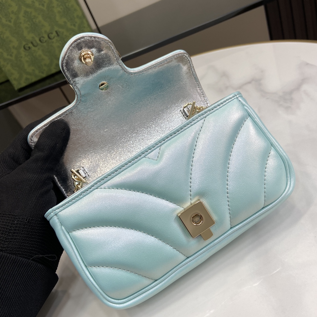 Bagsaaa Gvc*1 GG Marmont S*per Mini Bag 476433 Blue Iridescent - 16.5x10x4.5cm