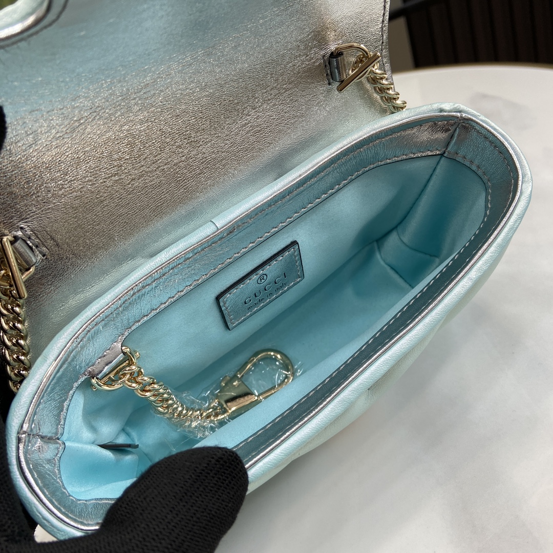 Bagsaaa Gvc*1 GG Marmont S*per Mini Bag 476433 Blue Iridescent - 16.5x10x4.5cm
