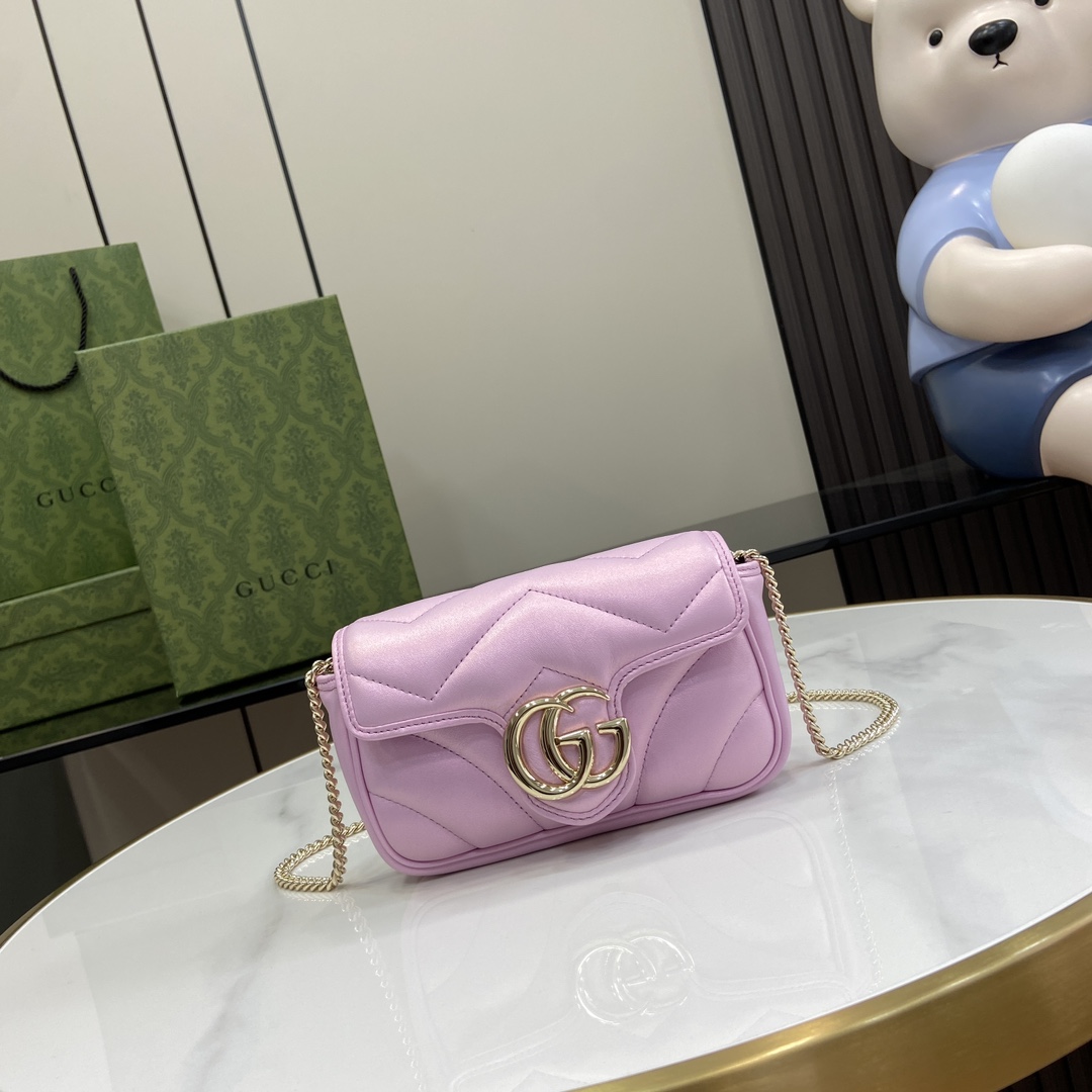 Bagsaaa Gvc*1 GG Marmont S*per Mini Bag 476433 Pink Iridescent - 16.5x10x4.5cm