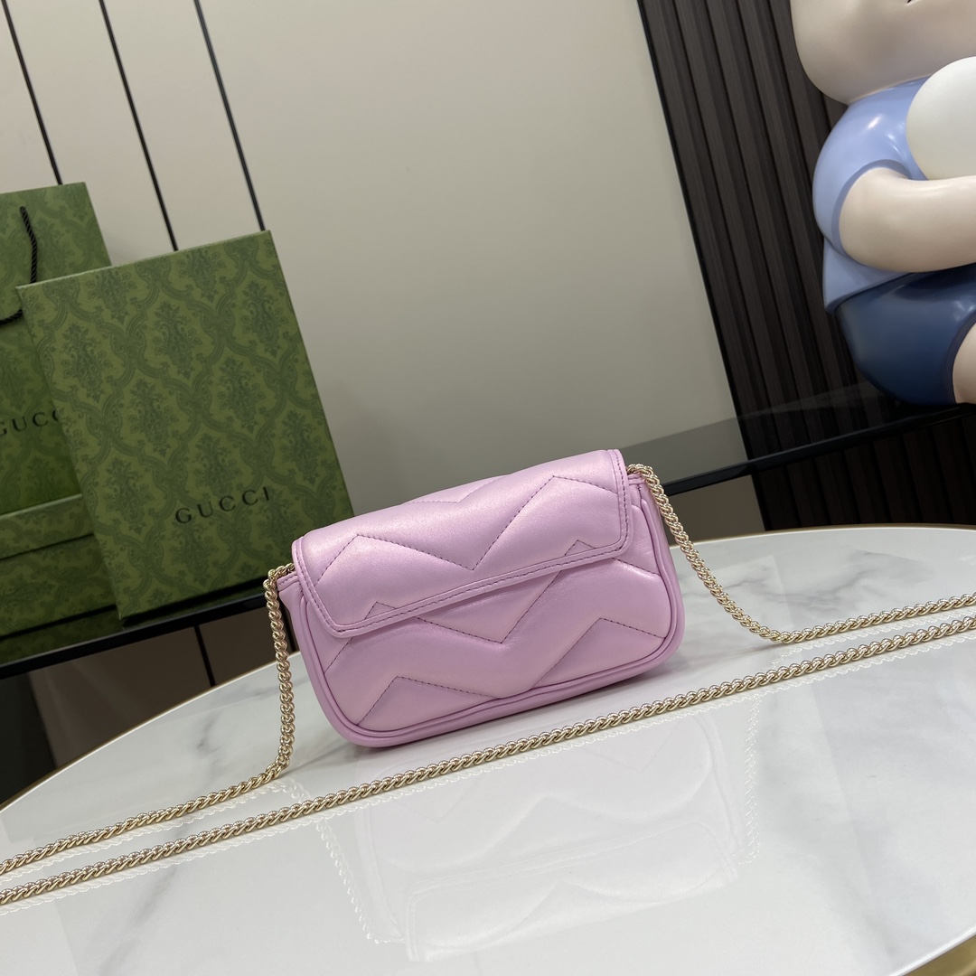 Bagsaaa Gvc*1 GG Marmont S*per Mini Bag 476433 Pink Iridescent - 16.5x10x4.5cm