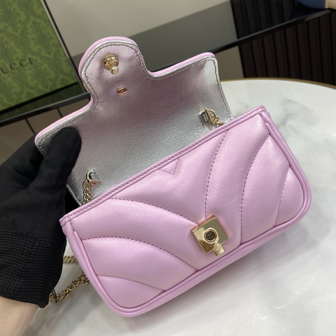 Bagsaaa Gvc*1 GG Marmont S*per Mini Bag 476433 Pink Iridescent - 16.5x10x4.5cm