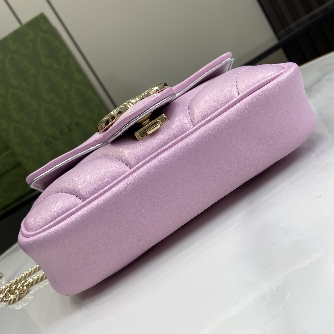 Bagsaaa Gvc*1 GG Marmont S*per Mini Bag 476433 Pink Iridescent - 16.5x10x4.5cm