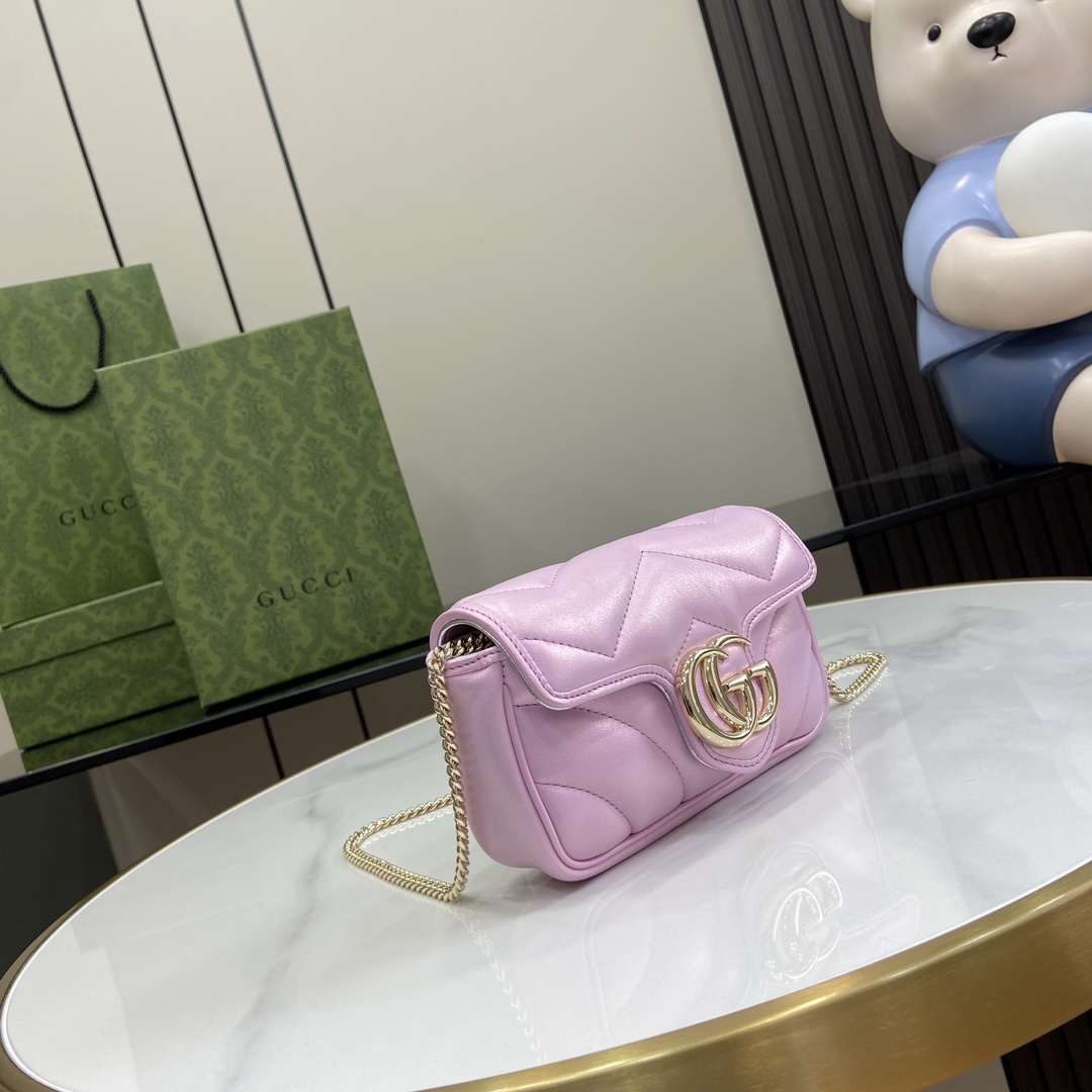 Bagsaaa Gvc*1 GG Marmont S*per Mini Bag 476433 Pink Iridescent - 16.5x10x4.5cm