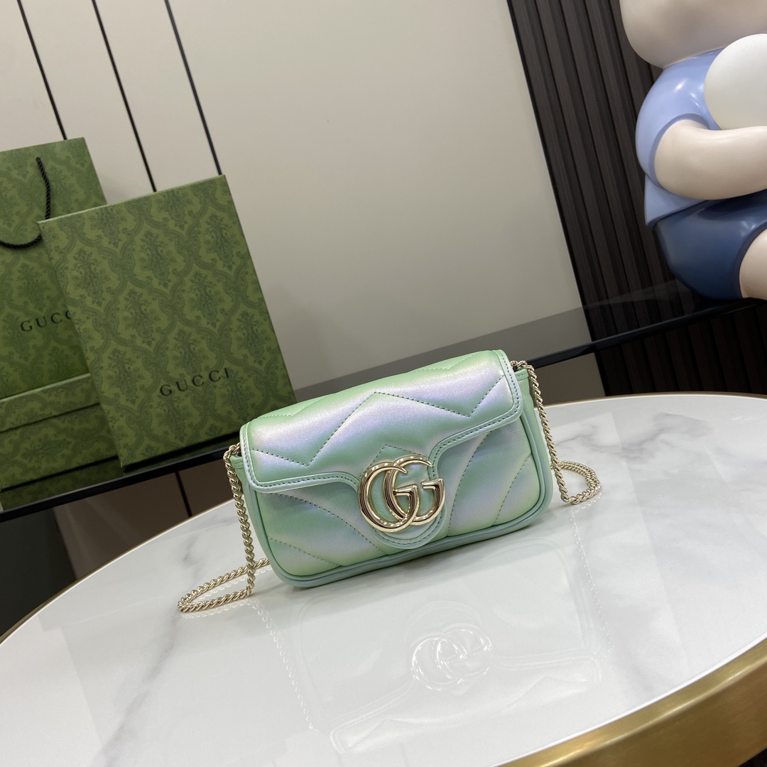 Bagsaaa Gvc*1 GG Marmont S*per Mini Bag 476433 Green Iridescent - 16.5x10x4.5cm