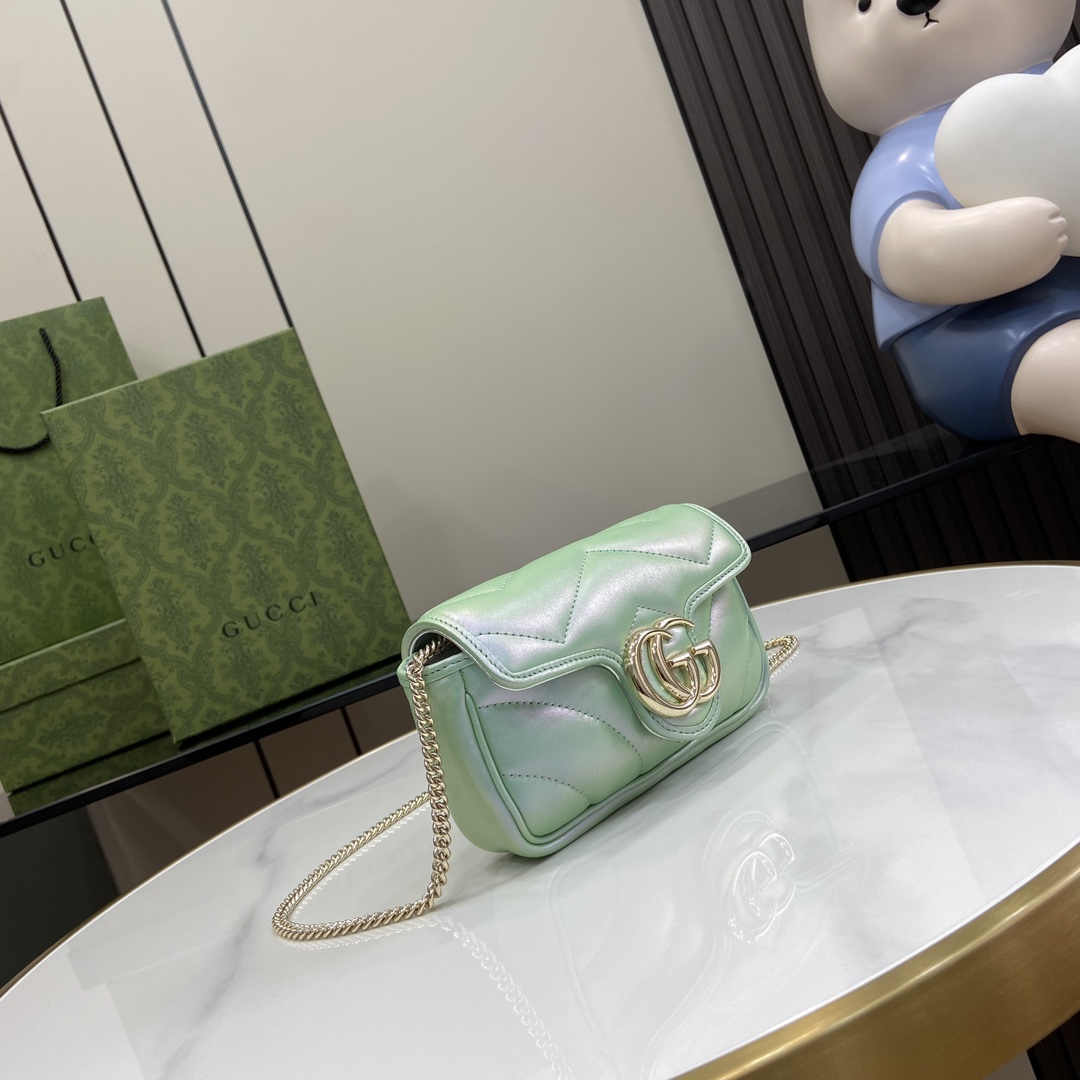 Bagsaaa Gvc*1 GG Marmont S*per Mini Bag 476433 Green Iridescent - 16.5x10x4.5cm