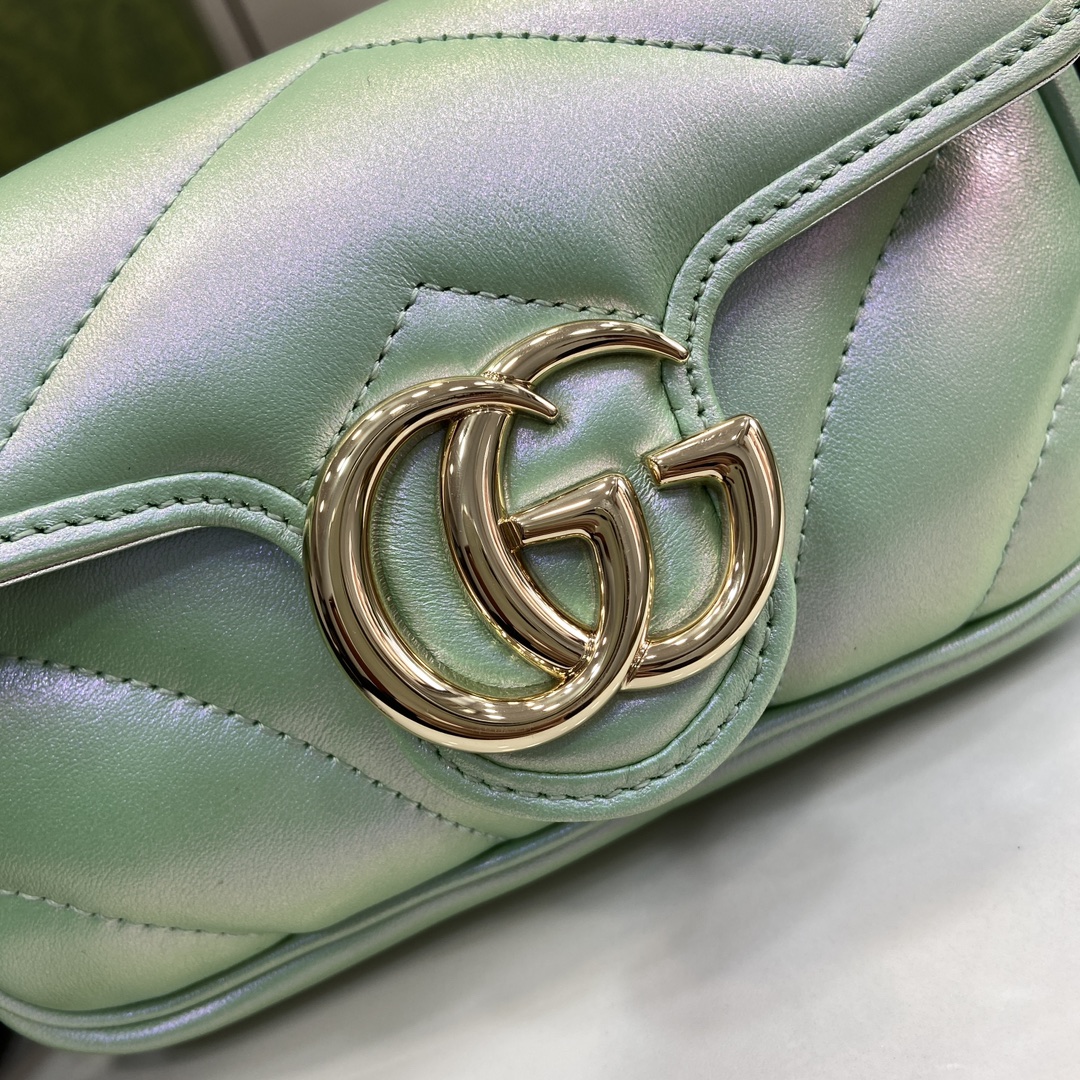 Bagsaaa Gvc*1 GG Marmont S*per Mini Bag 476433 Green Iridescent - 16.5x10x4.5cm