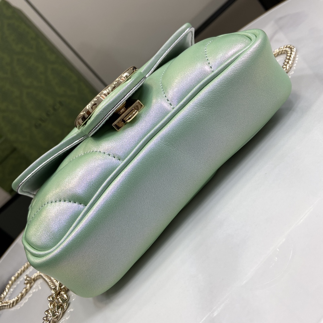 Bagsaaa Gvc*1 GG Marmont S*per Mini Bag 476433 Green Iridescent - 16.5x10x4.5cm