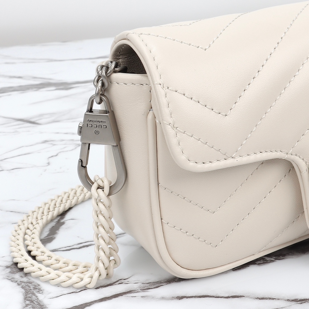 Bagsaaa Gvc*1 GG Marmont S*per Mini Bag 476433 Full White - 16.5x10x4.5cm