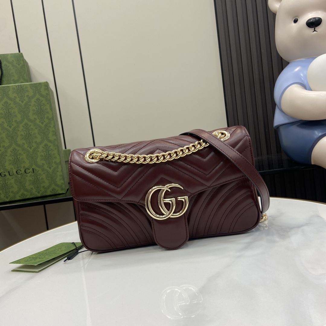 Bagsaaa Gvc*1 GG Marmont Small Shoulder Bag Dark Red 443497 - 26x15x7cm